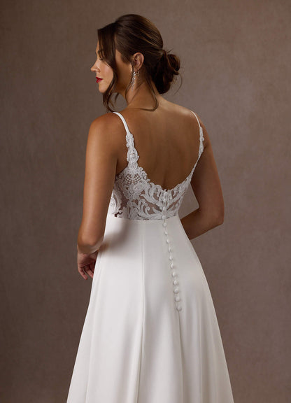 Diamond White A-Line V-Neck Sequins Stretch Crepe Dress