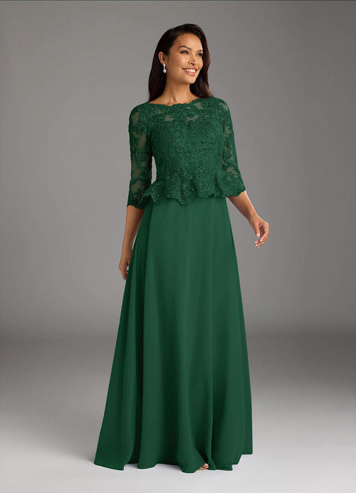 Dark Green A-Line Boatneck Sequins Chiffon Dress