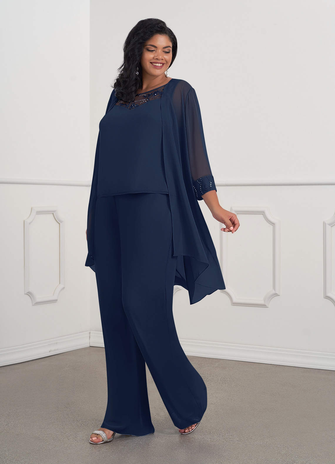 Dark Navy Jumpsuit/Pantsuit Sequins Chiffon Dress