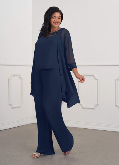 Dark Navy Jumpsuit/Pantsuit Sequins Chiffon Dress