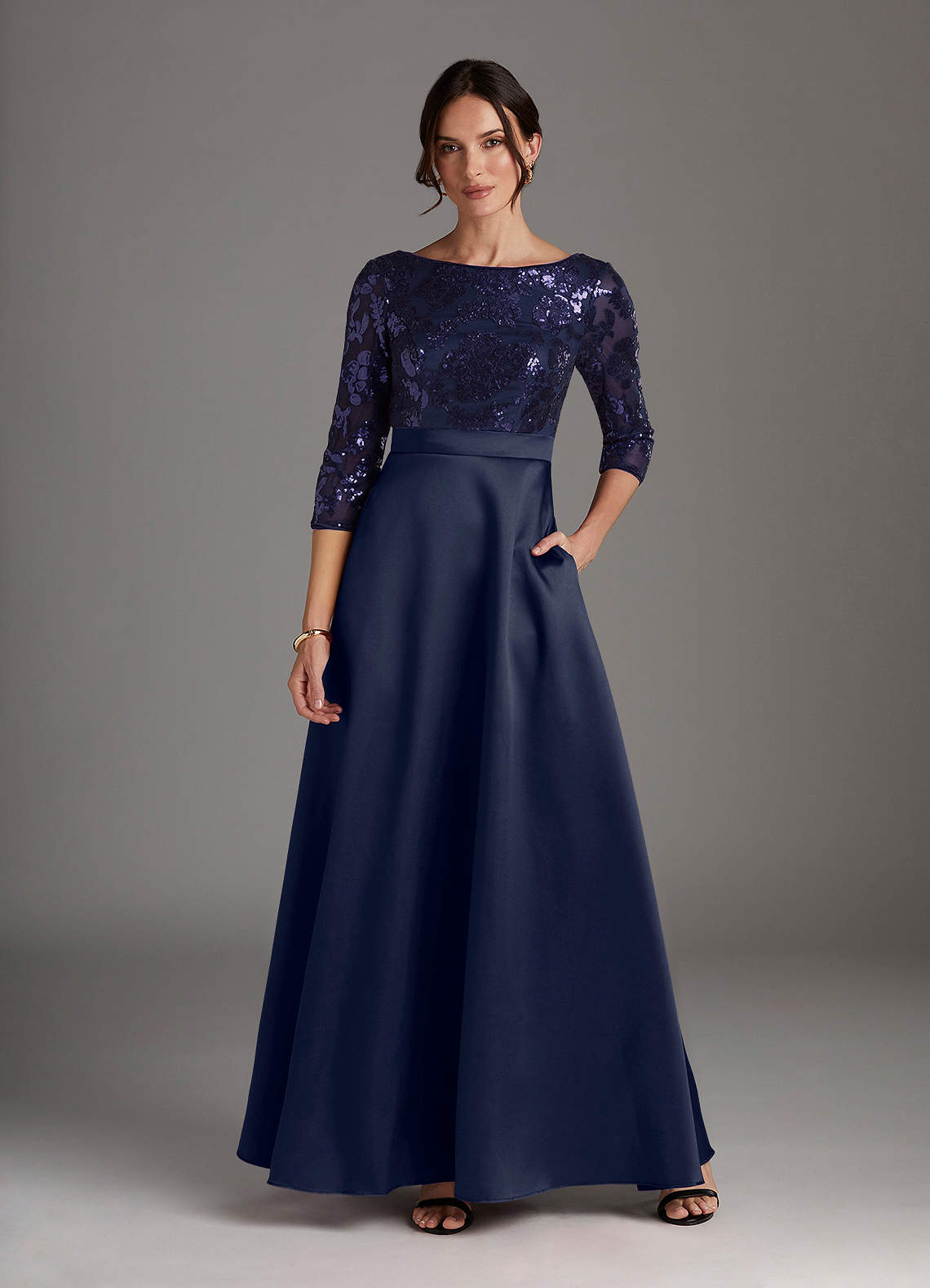 Dark Navy A-Line Sequins Dress