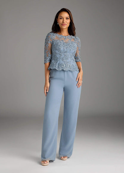 Dusty Blue Jumpsuit/Pantsuit Sequins Chiffon Dress
