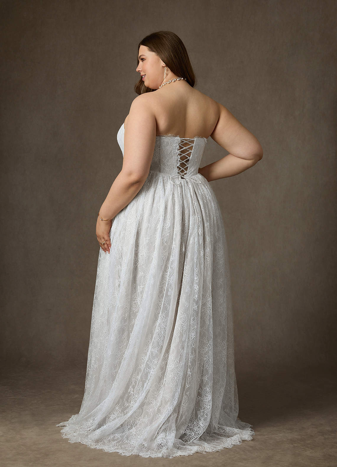 Diamond White A-Line Strapless Lace Dress