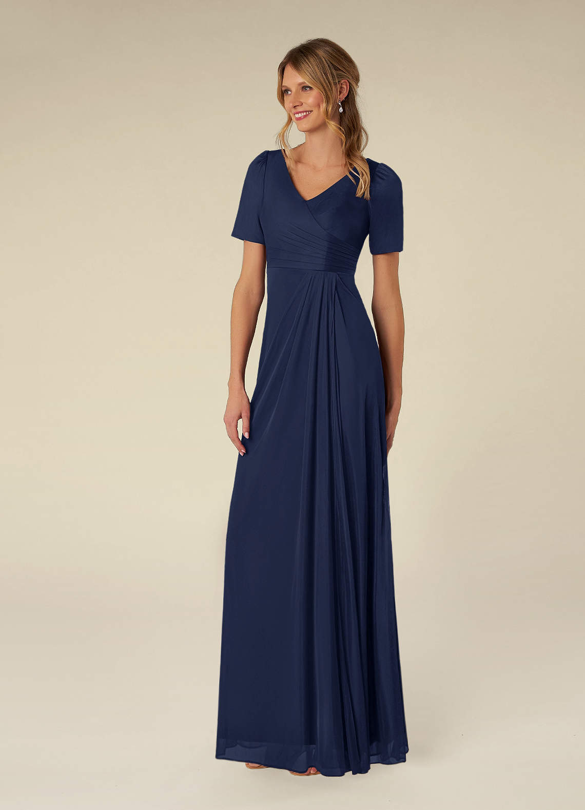 Dark Navy A-Line Pleated Mesh Dress