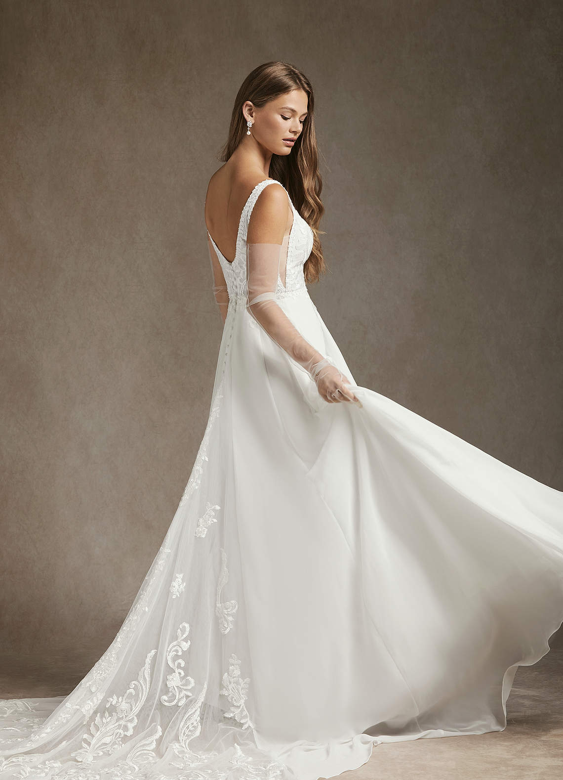 Diamond White A-Line Sequins Chiffon Dress