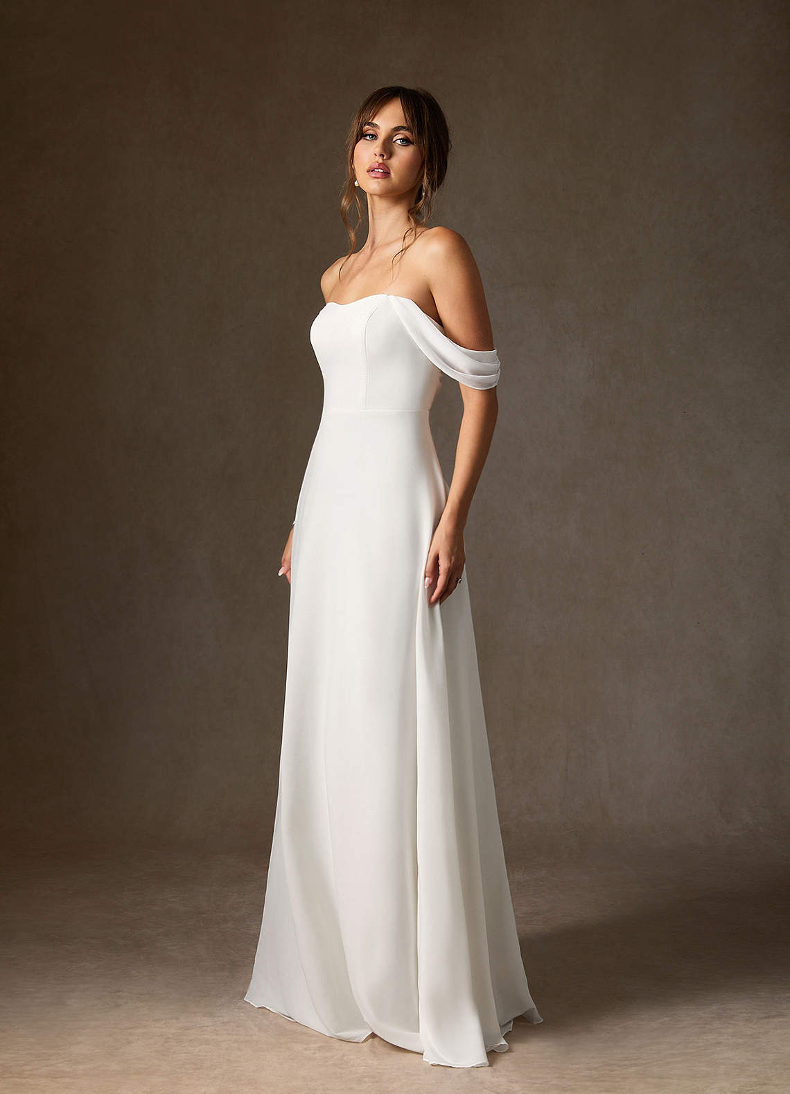 Diamond White A-Line Off the Shoulder Stretch Chiffon Dress