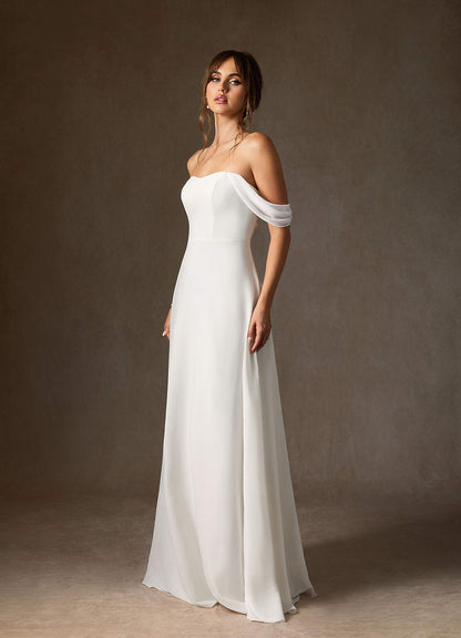Diamond White A-Line Off the Shoulder Stretch Chiffon Dress