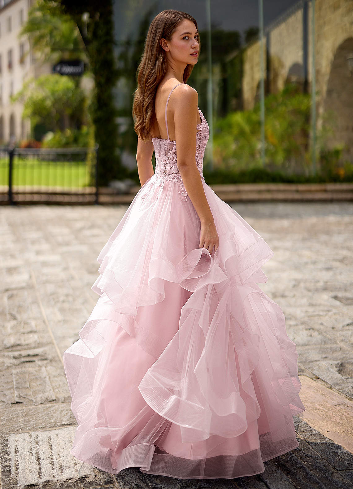 Spitze Pink Sheer Lace Prom Dress  Dress