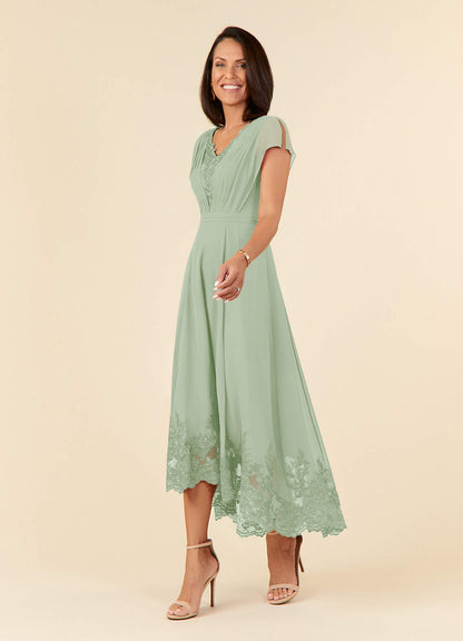 Dusty Sage A-Line Lace Chiffon Dress