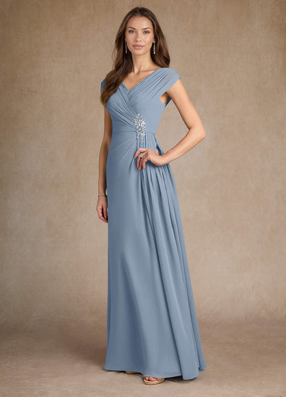 Dusty Blue A-Line Pleated Chiffon Dress