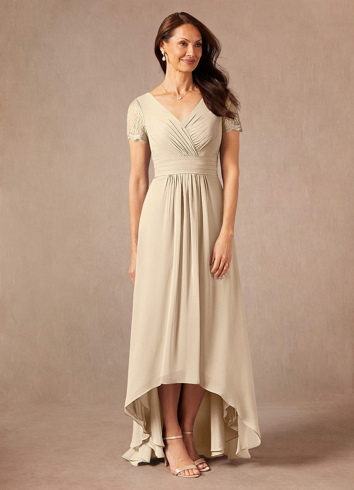Champagne A-Line Lace Chiffon Dress