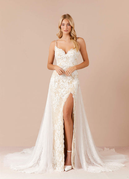 Diamond White Champagne Sheath Sequins Tulle Dress
