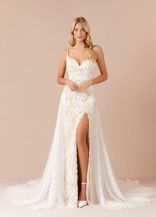 Diamond White Champagne Sheath Sequins Tulle Dress