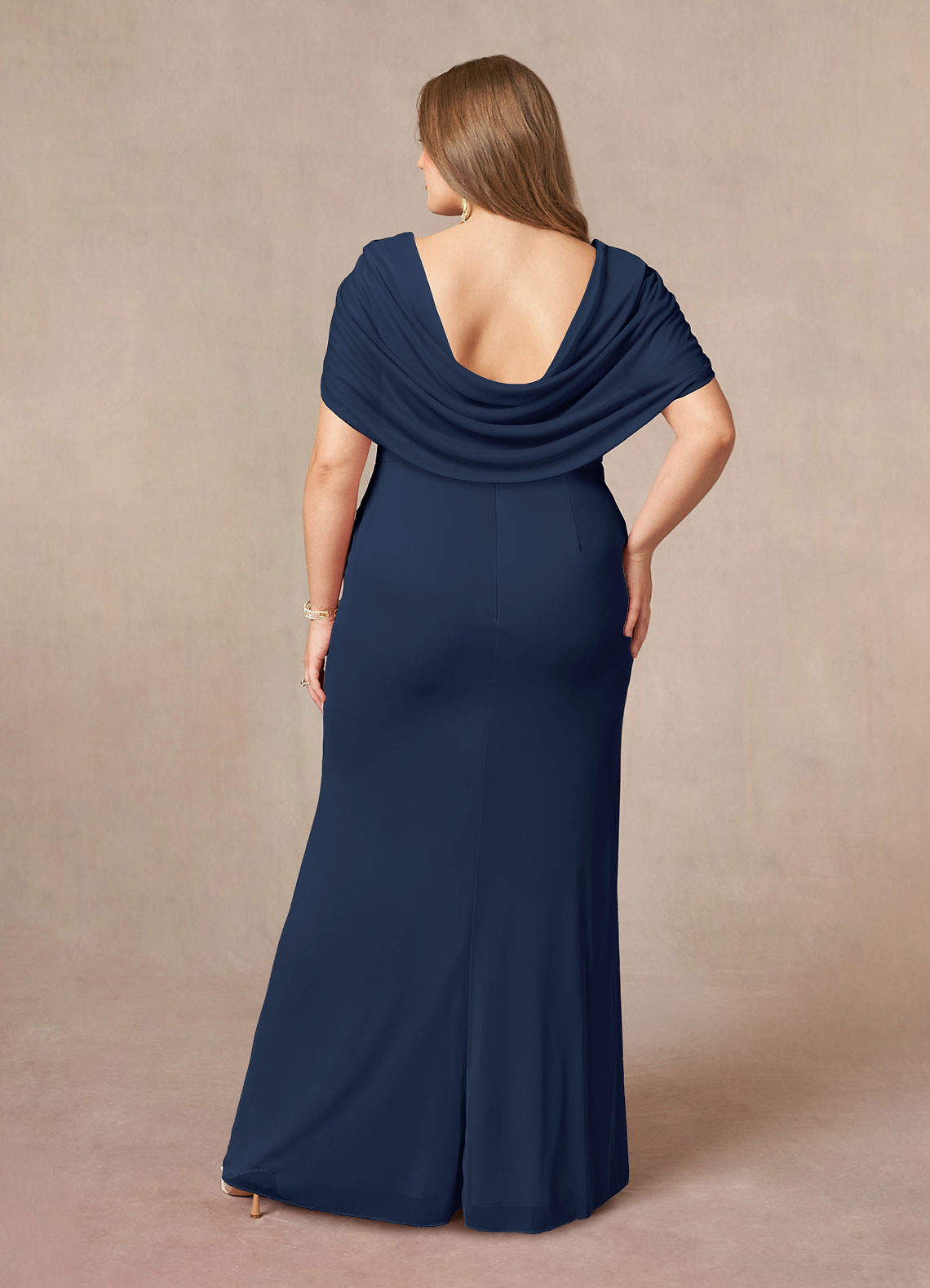Dark Navy Mermaid V-Neck Pleated Mesh Dress