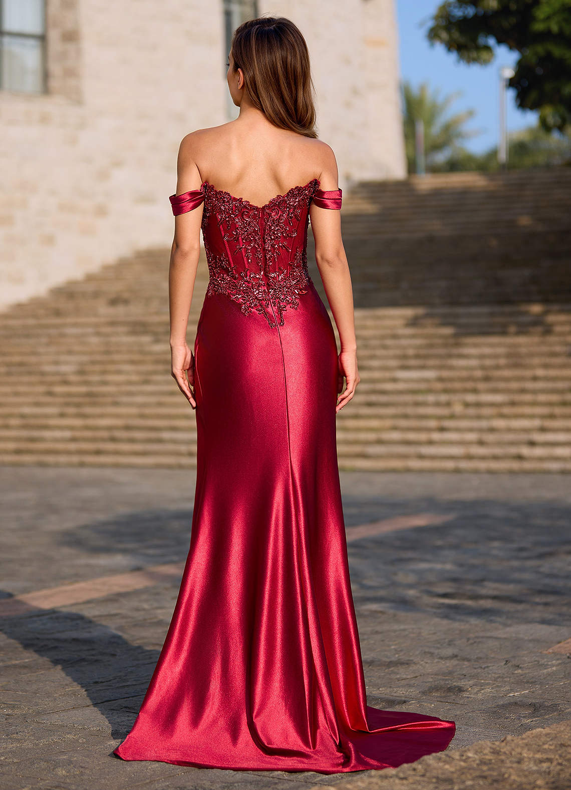 Opulence Red Floral Corset Prom Dress  Dress