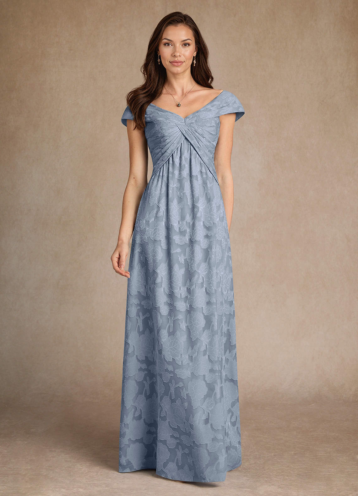 Dusty Blue A-Line Pleated Floral Burnout Dress