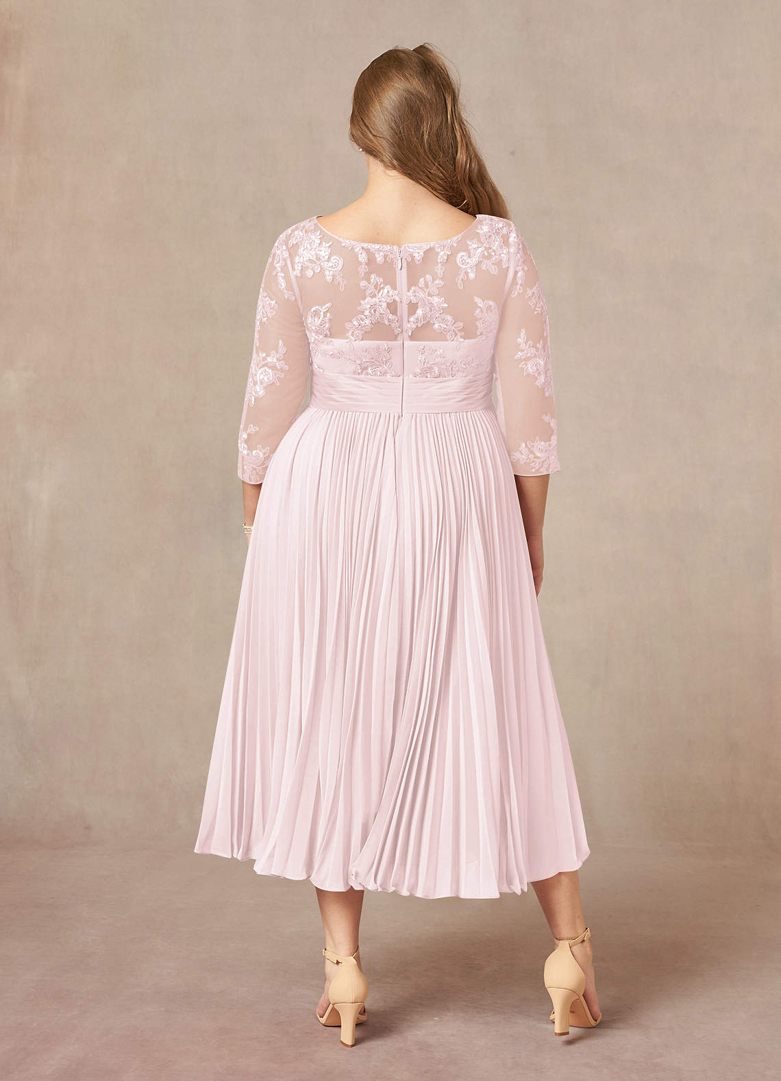 Blushing Pink A-Line Boatneck Lace Chiffon Dress