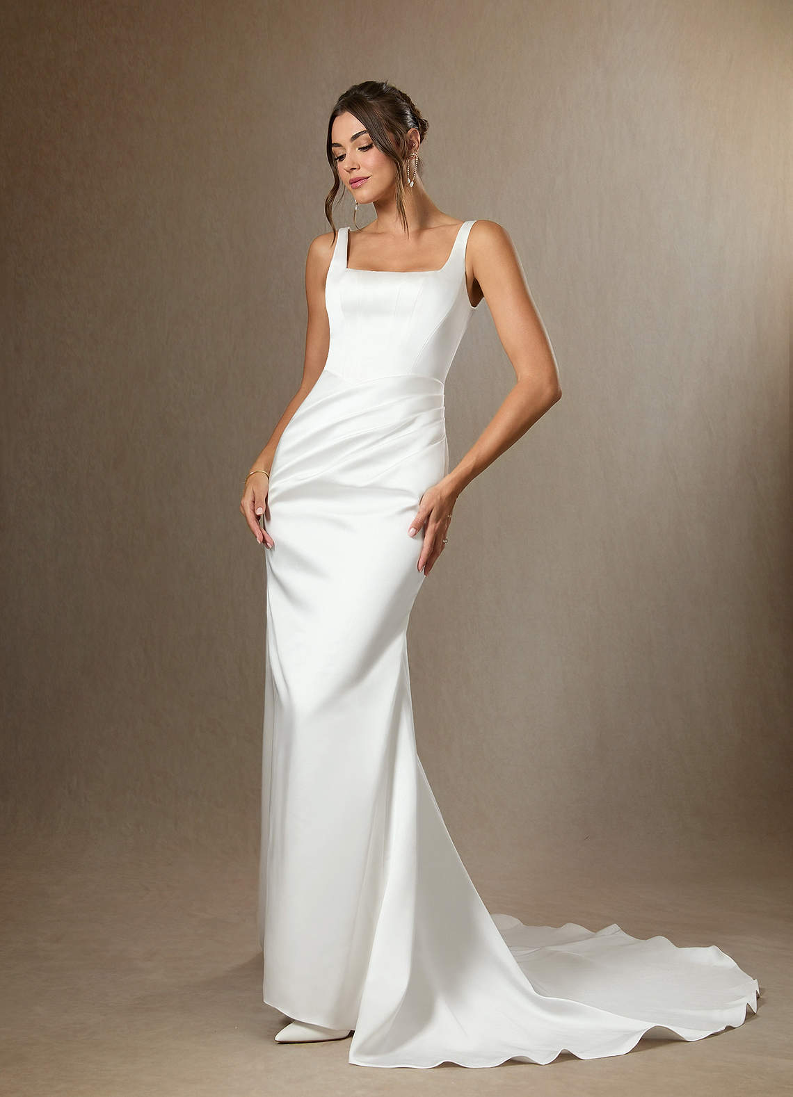 Diamond White Mermaid Square Neckline Double Faced Satin Dress