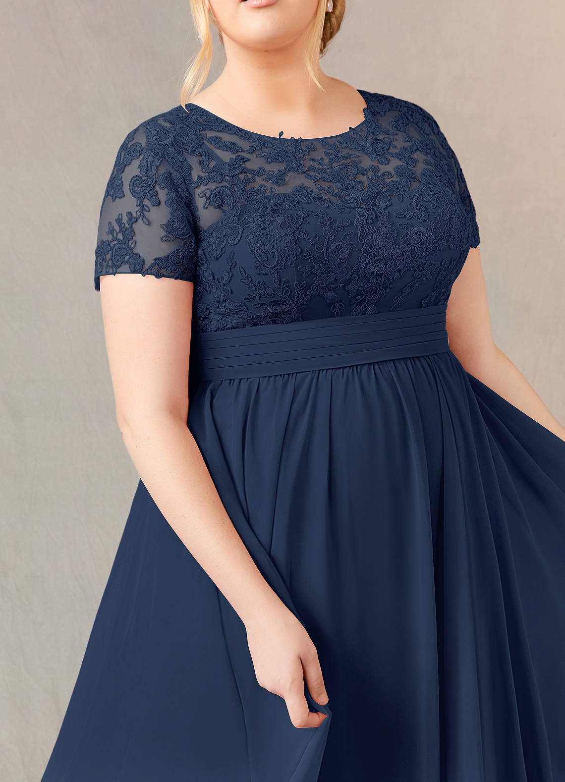 Dark Navy A-Line Lace Chiffon Dress