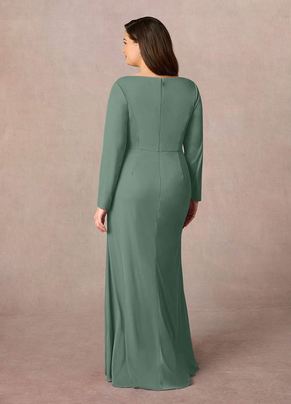 Eucalyptus Mermaid V-Neck Pleated Mesh Dress
