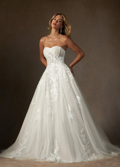 Diamond White Ball-Gown Strapless Lace Dress