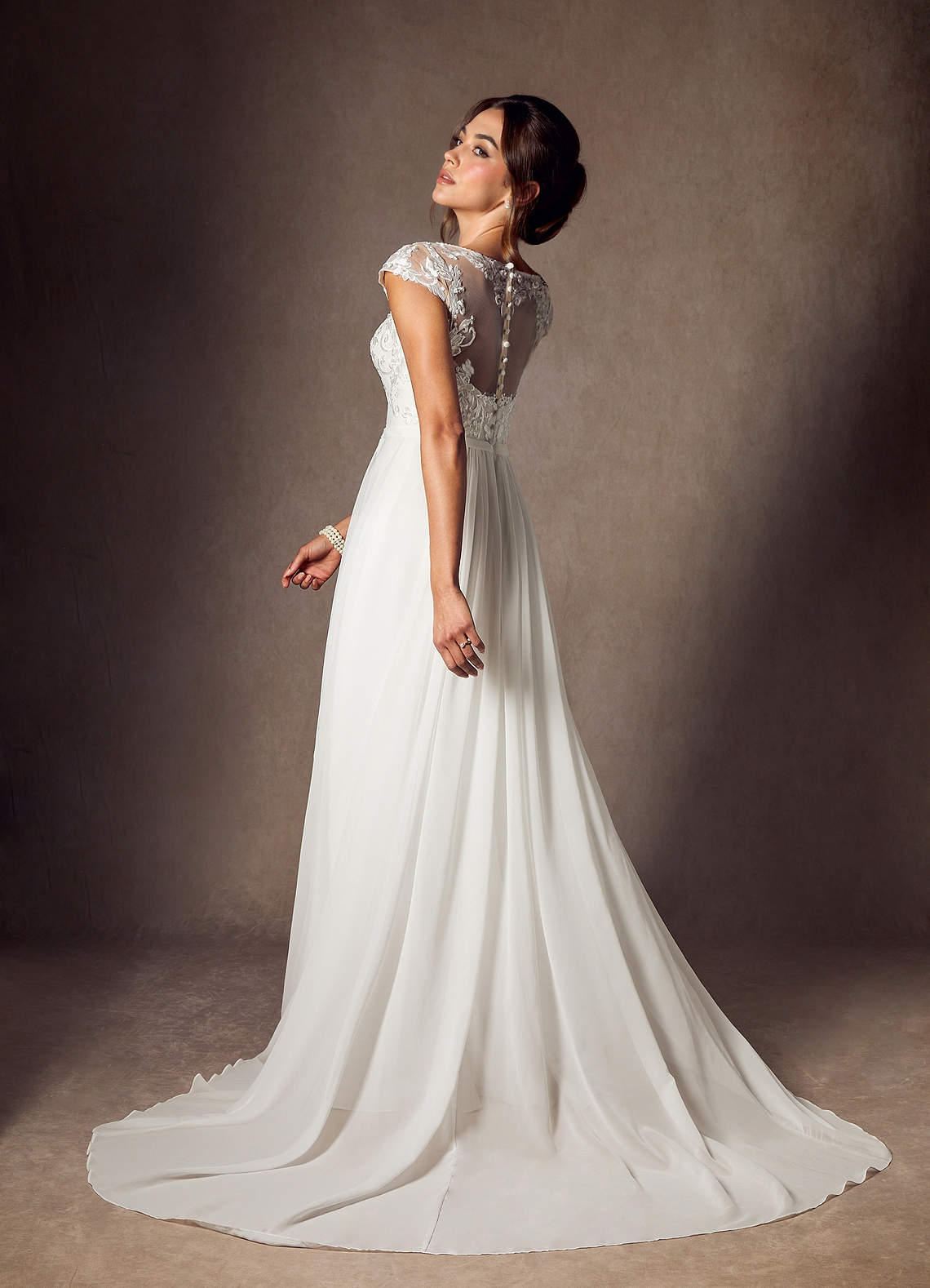 Diamond White A-Line Scoop Sequins Chiffon Dress