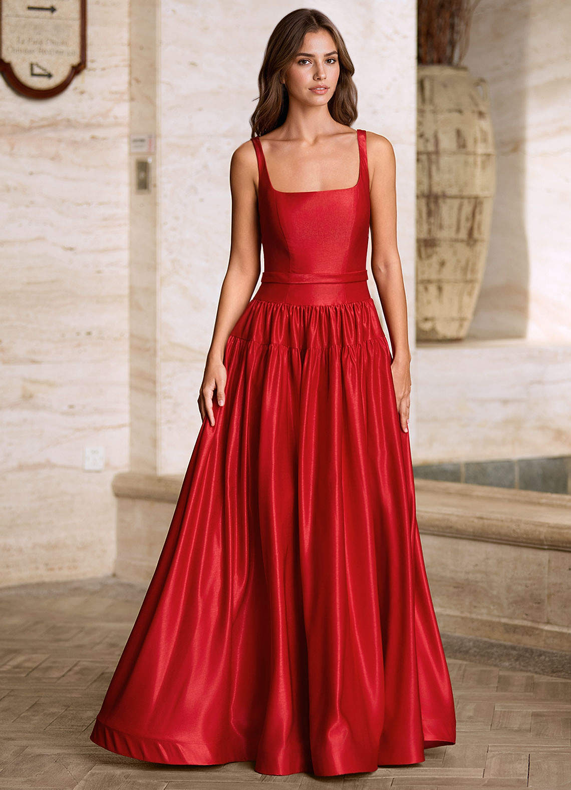 Arora Red Square Neckline Prom Dress