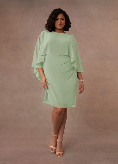 Dusty Sage Sheath Scoop Pleated Chiffon Dress