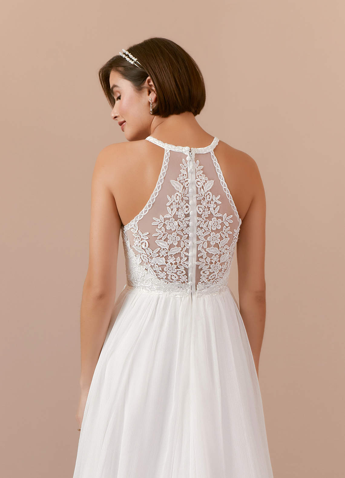Diamond White A-Line Lace Crinkle Chiffon Dress