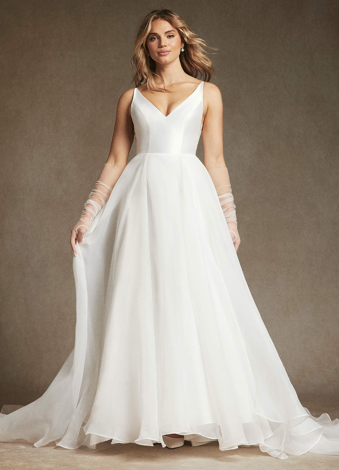 Diamond White A-Line V-Neck Mikado Dress
