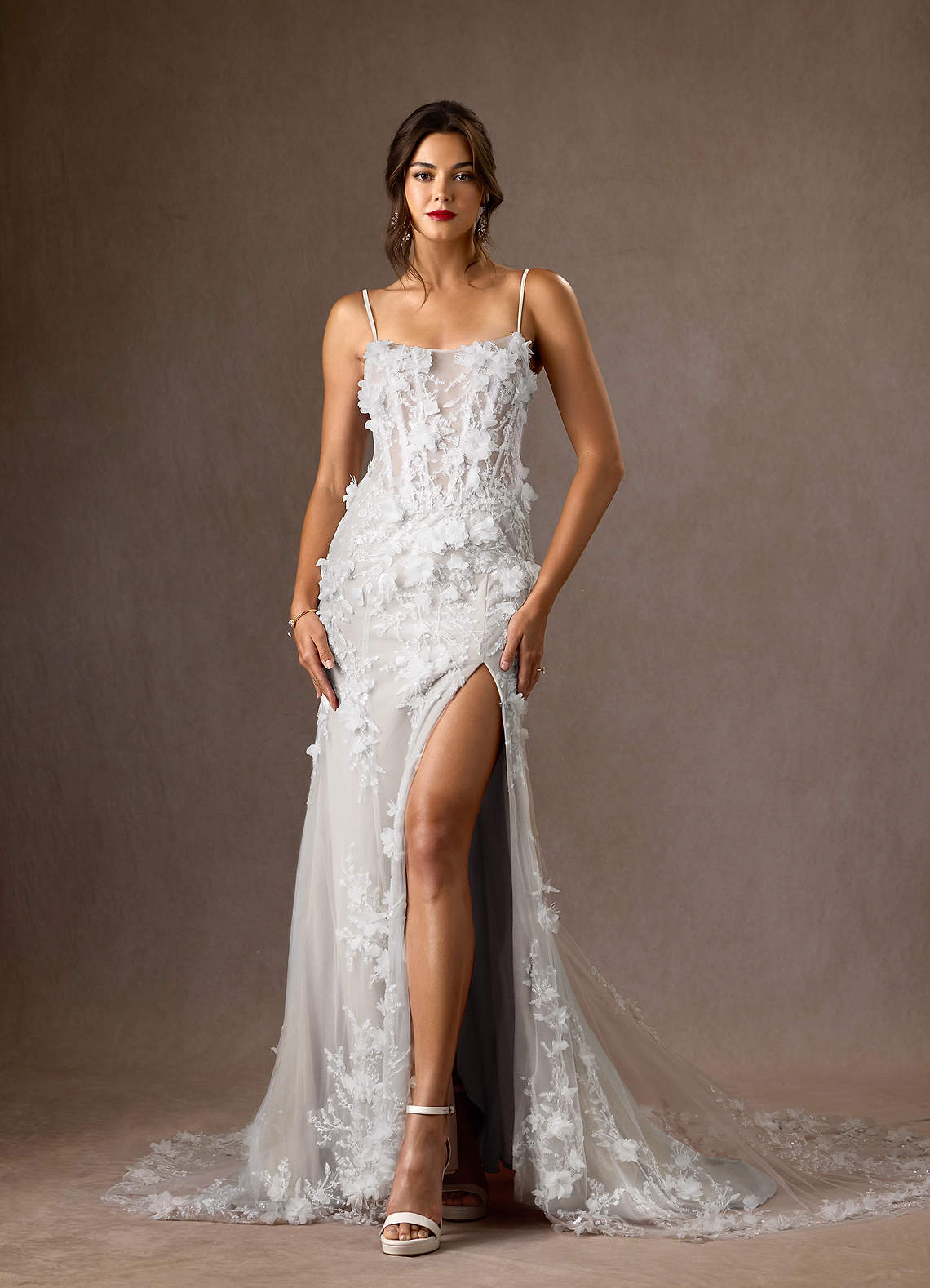 Diamond White Mermaid Strapless Lace Dress