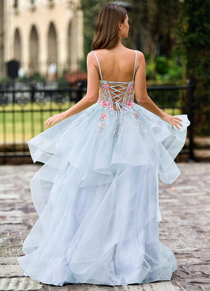Goartrume Sky Blue Mermaid Tulle Prom Dress
