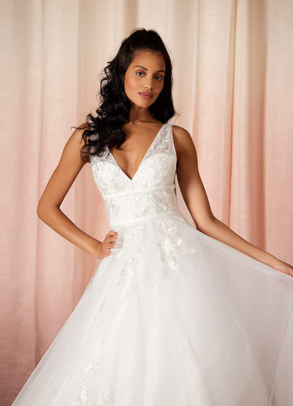 Diamond White A-Line Lace Tulle Dress