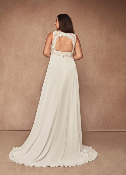 Diamond White Nude A-Line Sequins Chiffon Dress
