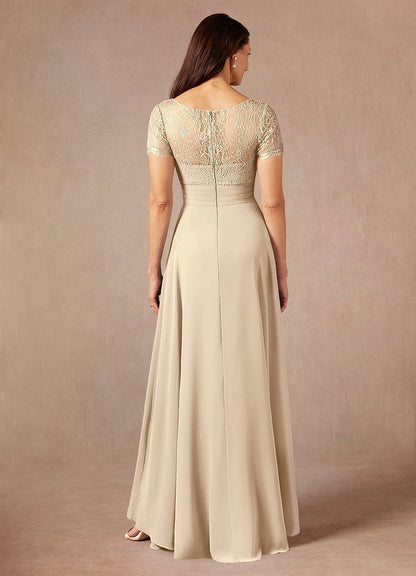 Champagne A-Line Lace Chiffon Dress