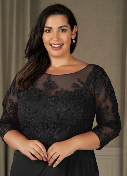 Black A-Line Scoop Chiffon Dress