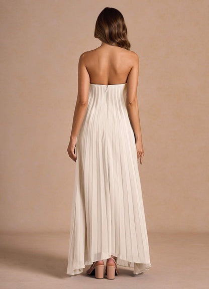 Nahla Cream Allover Pleated Maxi Dress  Dress