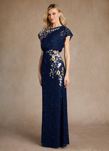 Dark Navy Mermaid Sequins Lace Dress