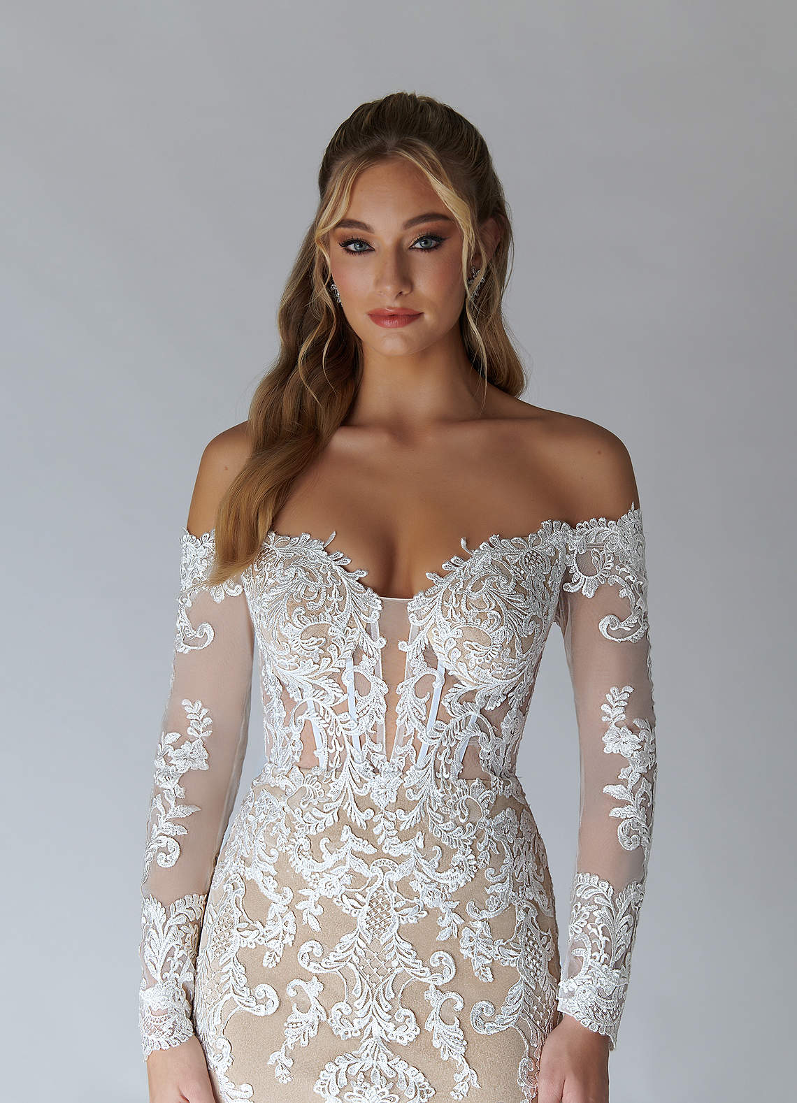 Diamond White Nude A-Line V-Neck Sequins Tulle Dress