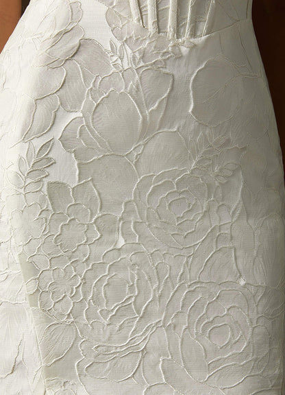 Antique White Mermaid Strapless Floral Jacquard Dress