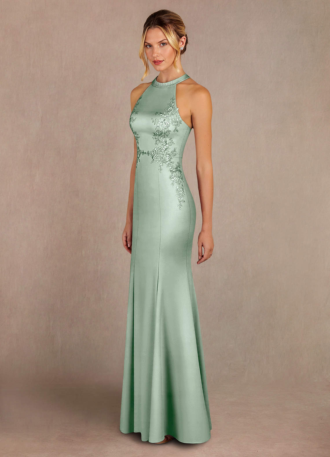 Agave Mermaid Lace Stretch Satin Dress