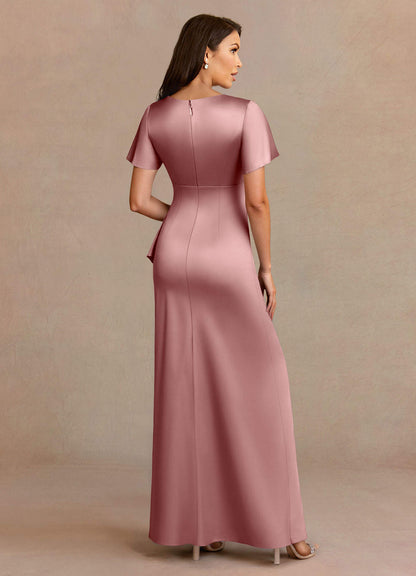 Dusty Rose A-Line Pleated Stretch Satin Dress