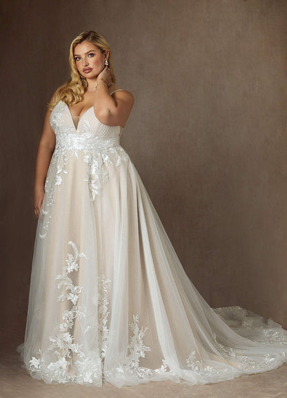Diamond White Champagne A-Line V-Neck Sequins Tulle Dress