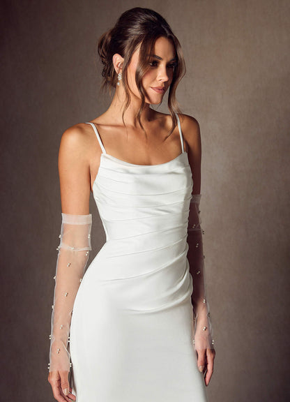 Diamond White Mermaid Strapless Crepe Back Satin Dress
