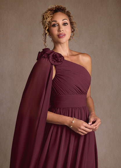 Cabernet A-Line One Shoulder Chiffon Dress