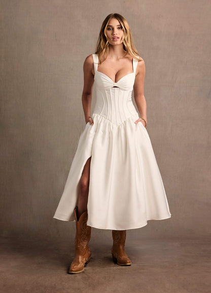 Arwen Cream Dropped Waist Midi Dress  Dress