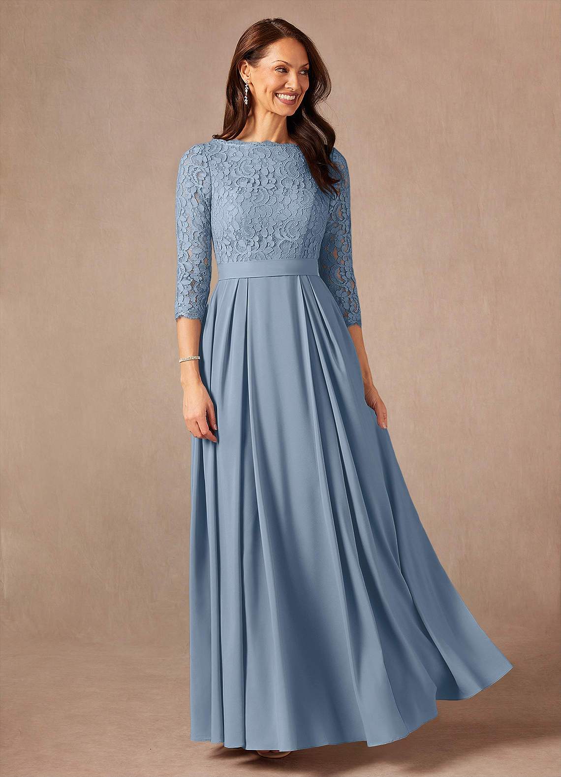 Dusty Blue A-Line Lace Dress