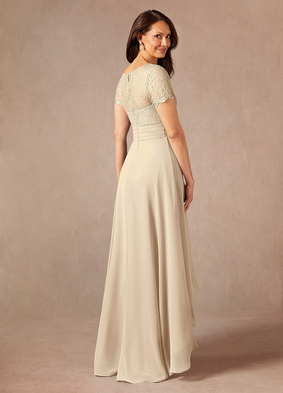 Champagne A-Line Lace Chiffon Dress