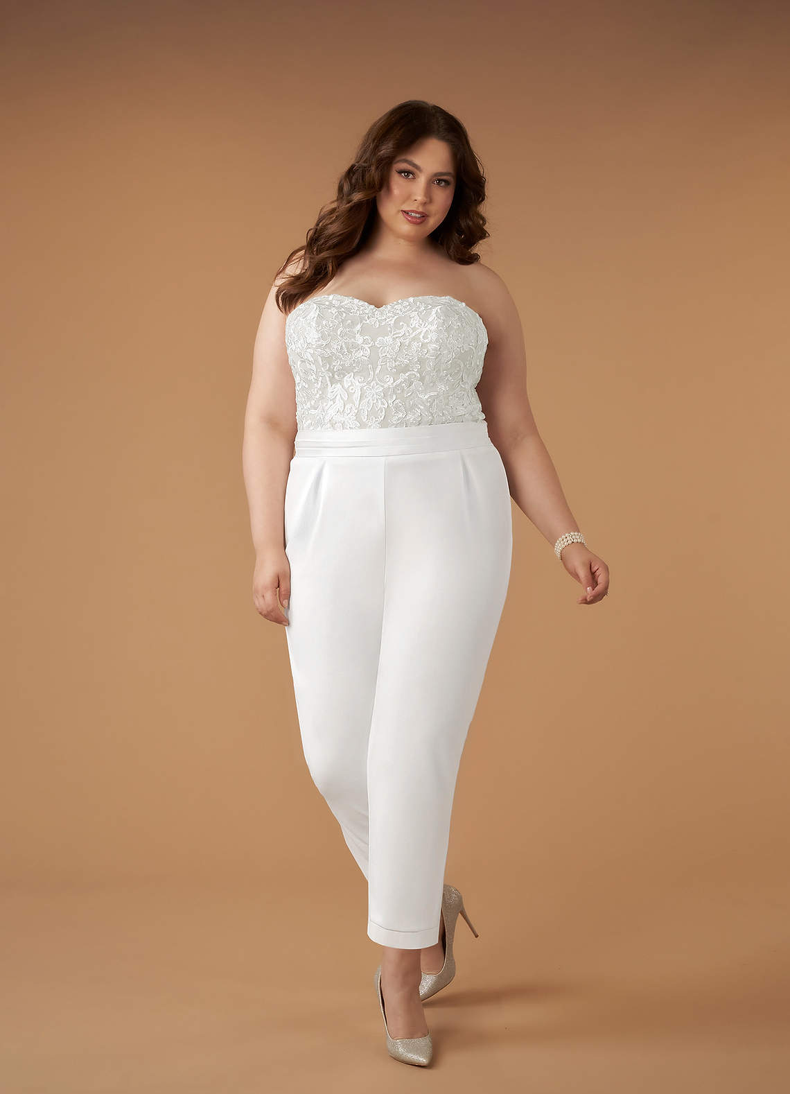 Diamond White Pant Styles Lace Stretch Crepe Dress