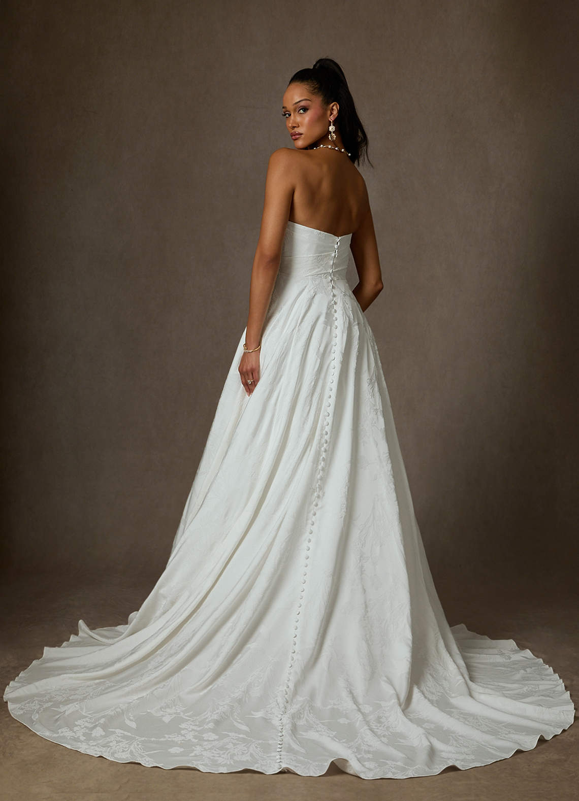 Diamond White Ball-Gown Floral Jacquard Dress